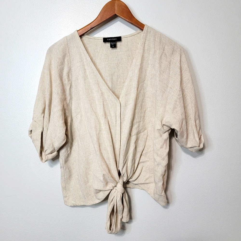 Karen Kane Oat Front Tie Linen Top